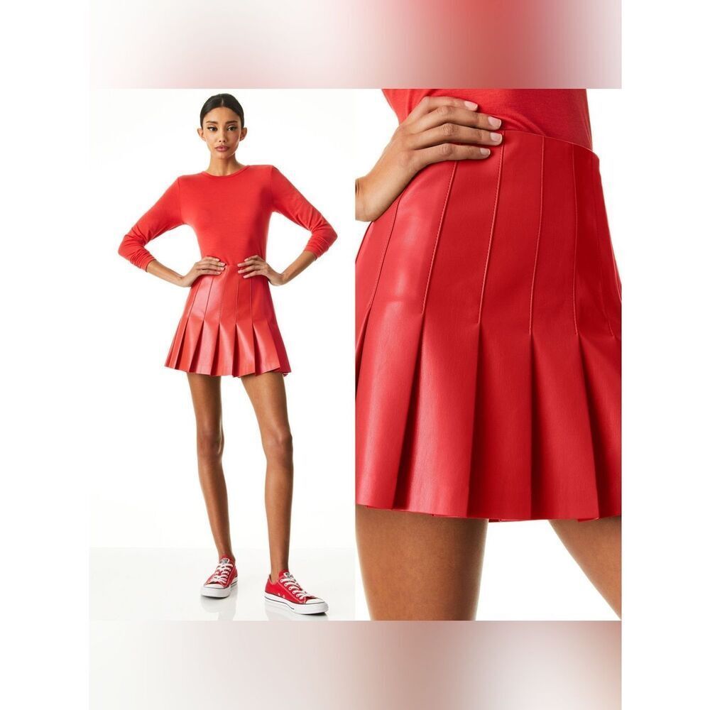 Alice + Olivia CARTER VEGAN MINI pleated SKIRT in red